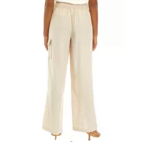 NWT Sharagano Women White Linen Pants With Cargo Pocket Elastic Back Waist sz XL - Picture 5 of 6